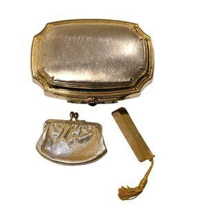 Judith Leiber Convertible Minaudiere Clutch Set with Gemstone Clasp in Gold